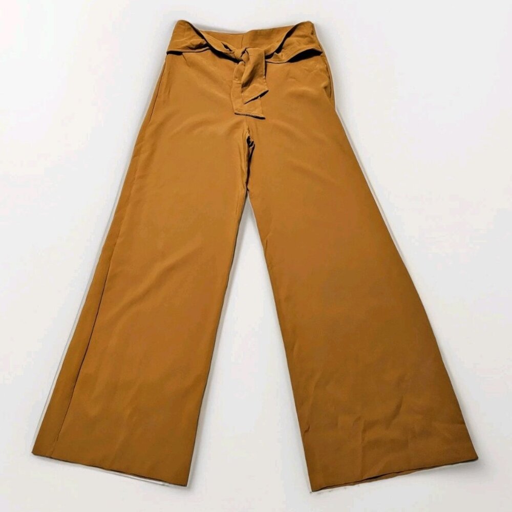 Mosaic & Co Mustard High-Rise Wide Leg Trouser Pants Tie Front Belt Women's Lg